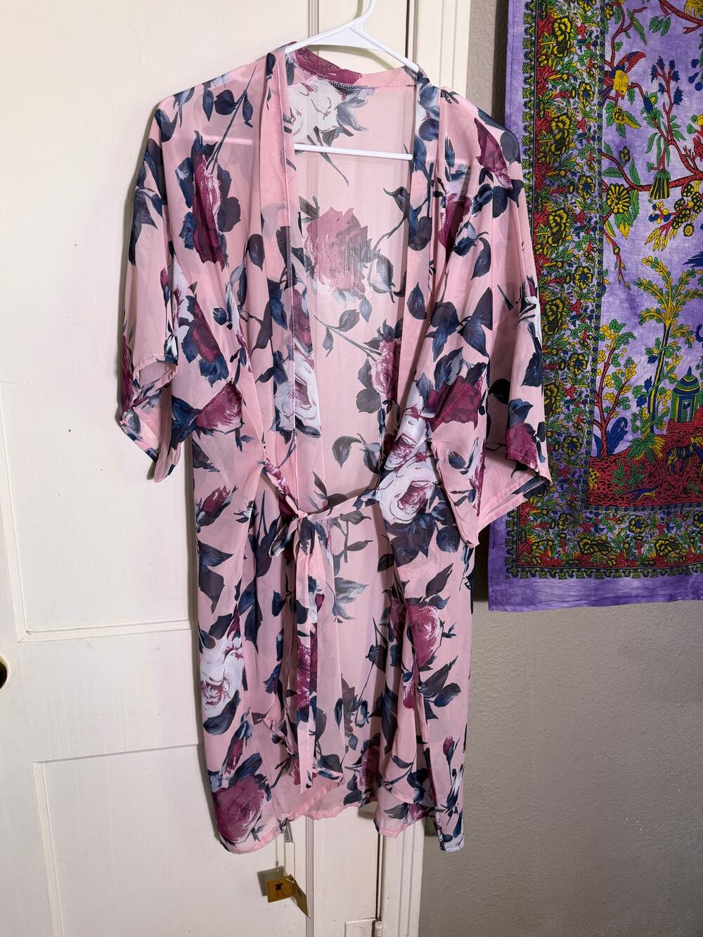 Justin & Taylor Floral Kimono Duster One Size NWT Pink Sheer Long Robe Cardigan